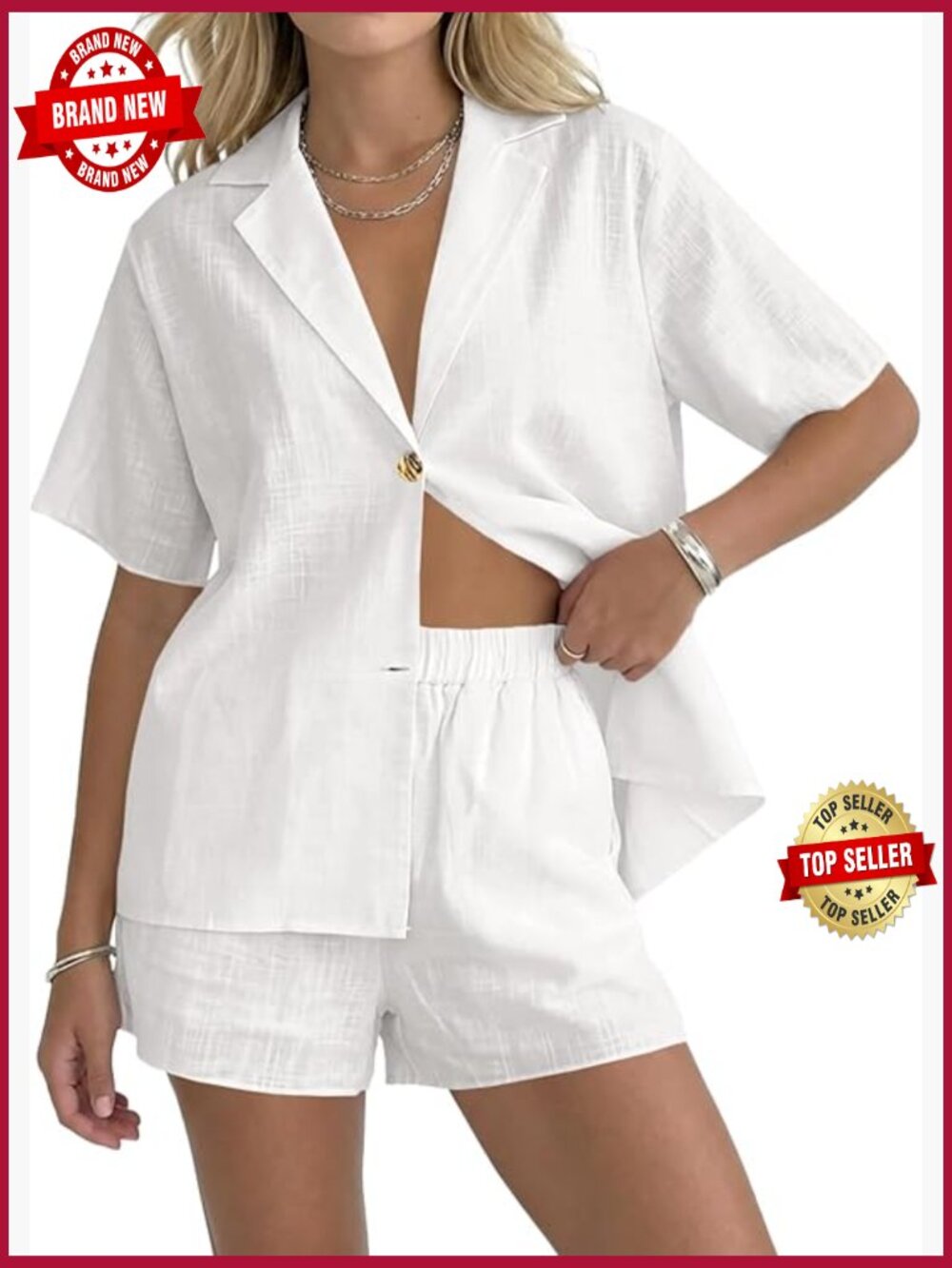 Womens 2 Piece Summer Sets Button Down Shirt & Shorts Sets